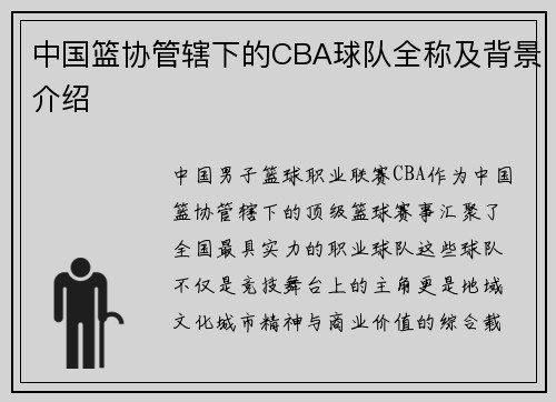 中国篮协管辖下的CBA球队全称及背景介绍